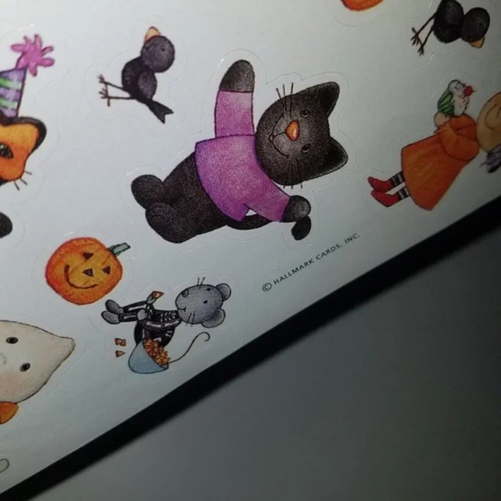 VTG Mixed Lot Halloween Stickers Temporary Tattoos Ghost Witch Black Cat Bat